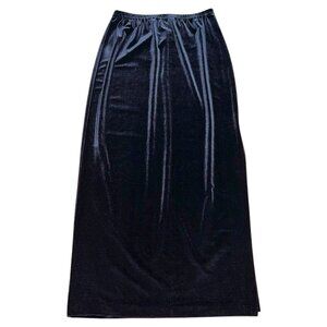 Nina Charles For Kasper Black Velvet Knee-Length Skirt with Side Slit / Size XS